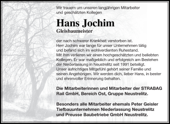 Traueranzeige von Hans Jochim von Strelitzer Zeitung