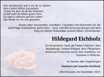 Traueranzeige von Hildegard Eichholz von Müritz-Zeitung