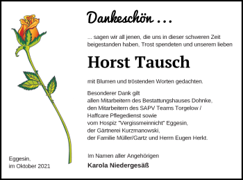 Traueranzeige von Horst Tausch von Haff-Zeitung