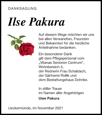 Traueranzeige von Ilse Pakura von Haff-Zeitung