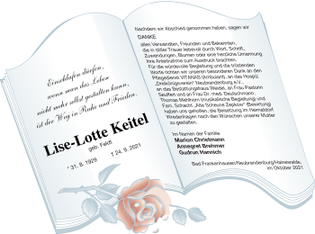 Traueranzeige von Lise-Lotte Keitel von Müritz-Zeitung