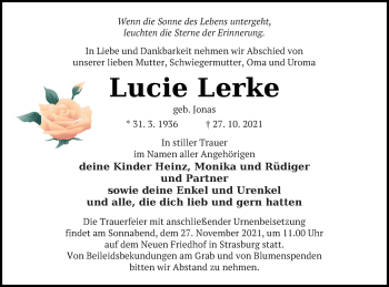 Traueranzeige von Lucie Lerke von Pasewalker Zeitung