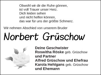 Traueranzeige von Norbert Grüschow von Mecklenburger Schweiz