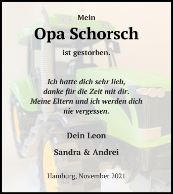 Traueranzeige von Opa Schorsch  von Müritz-Zeitung