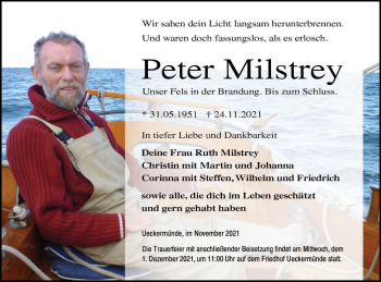 Traueranzeige von Peter Milstrey von Haff-Zeitung