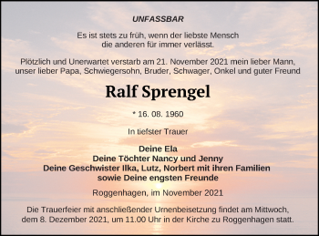 Traueranzeige von Ralf Sprengel von Neubrandenburger Zeitung