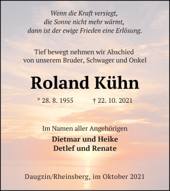 Traueranzeige von Roland Kühn von Vorpommern Kurier