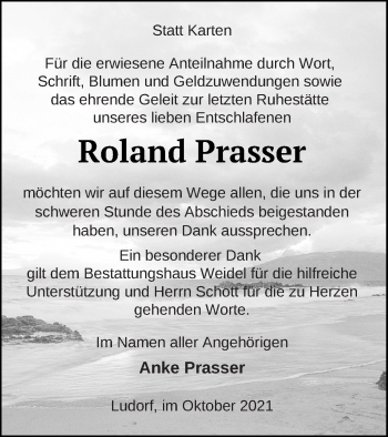 Traueranzeige von Roland Prasser von Müritz-Zeitung