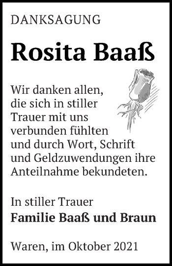 Traueranzeige von Rosita Baaß von Müritz-Zeitung
