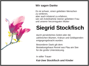 Traueranzeige von Siegrid Stockfisch von Müritz-Zeitung