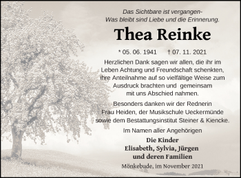 Traueranzeige von Thea Reinke von Haff-Zeitung