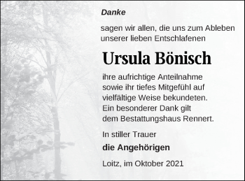 Traueranzeige von Ursula Bönisch von Vorpommern Kurier