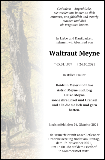 Traueranzeige von Waltraut Meyne von Müritz-Zeitung