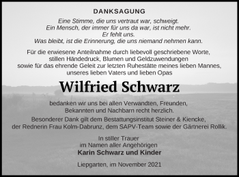 Traueranzeige von Wilfried Schwarz von Haff-Zeitung