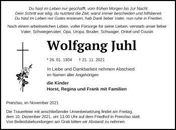 Traueranzeige von Wolfgang Juhl von Prenzlauer Zeitung