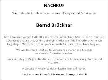 Traueranzeige von Bernd Brückner von Haff-Zeitung