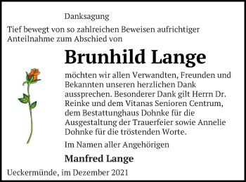 Traueranzeige von Brunhild Lange von Haff-Zeitung