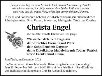 Traueranzeige von Christa Engel von Pasewalker Zeitung