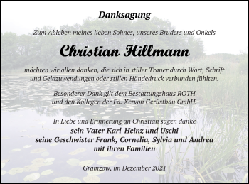 Traueranzeige von Christian Hillmann von Prenzlauer Zeitung