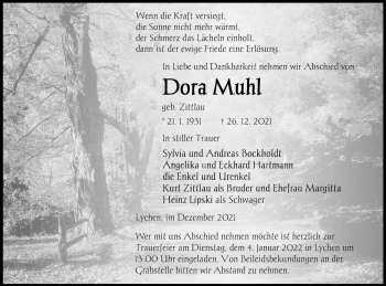 Traueranzeige von Dora Muhl von Strelitzer Zeitung