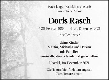 Traueranzeige von Doris Rasch von Demminer Zeitung