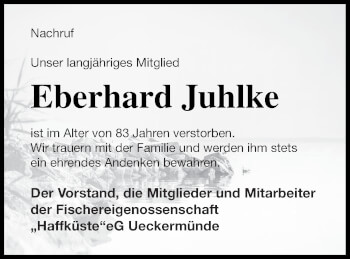 Traueranzeige von Eberhard Juhlke von Haff-Zeitung