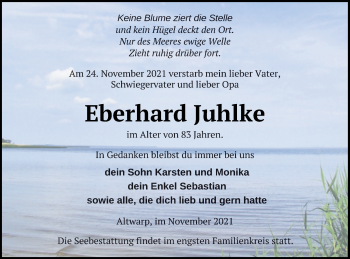 Traueranzeige von Eberhard Juhlke von Haff-Zeitung