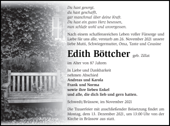 Traueranzeige von Edith Böttcher von Prenzlauer Zeitung