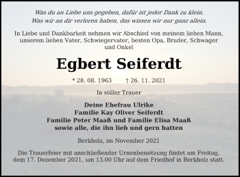 Traueranzeige von Egbert Seiferdt von Templiner Zeitung