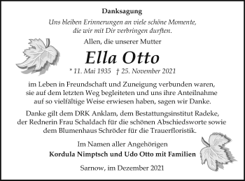 Traueranzeige von Ella Otto von Vorpommern Kurier