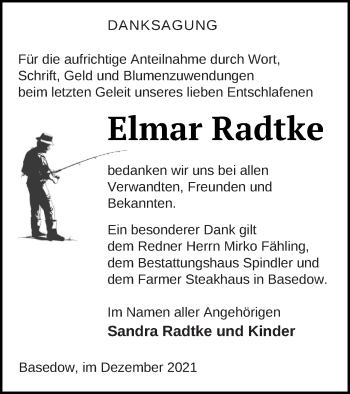 Traueranzeige von Elmar Radtke von Mecklenburger Schweiz