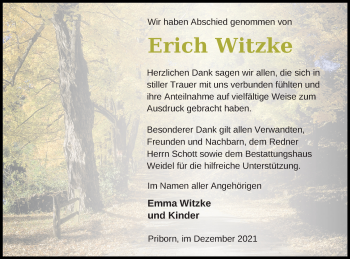 Traueranzeige von Erich Witzke von Müritz-Zeitung