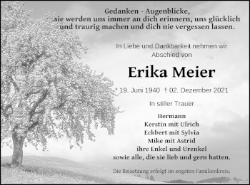 Traueranzeige von Erika Meier von Müritz-Zeitung