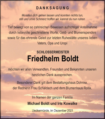 Traueranzeige von Friedhelm Boldt von Haff-Zeitung