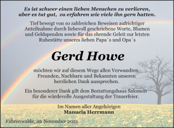 Traueranzeige von Gerd Howe von Pasewalker Zeitung