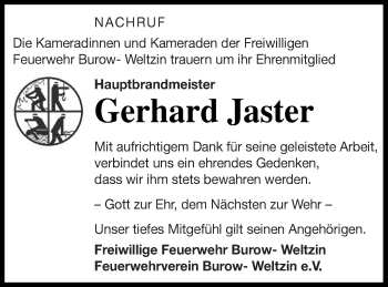 Traueranzeige von Gerhard Jaster von Treptower Tageblatt