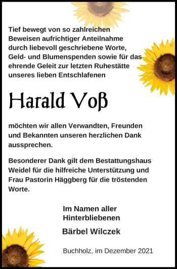 Traueranzeige von Harald Voß von Müritz-Zeitung