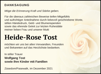 Traueranzeige von Heide-Rose Tost von Pasewalker Zeitung