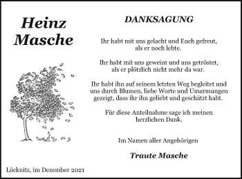 Traueranzeige von Heinz Masche von Pasewalker Zeitung