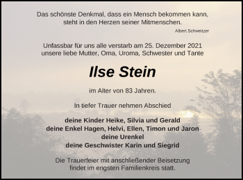 Traueranzeige von Ilse Stein von Haff-Zeitung
