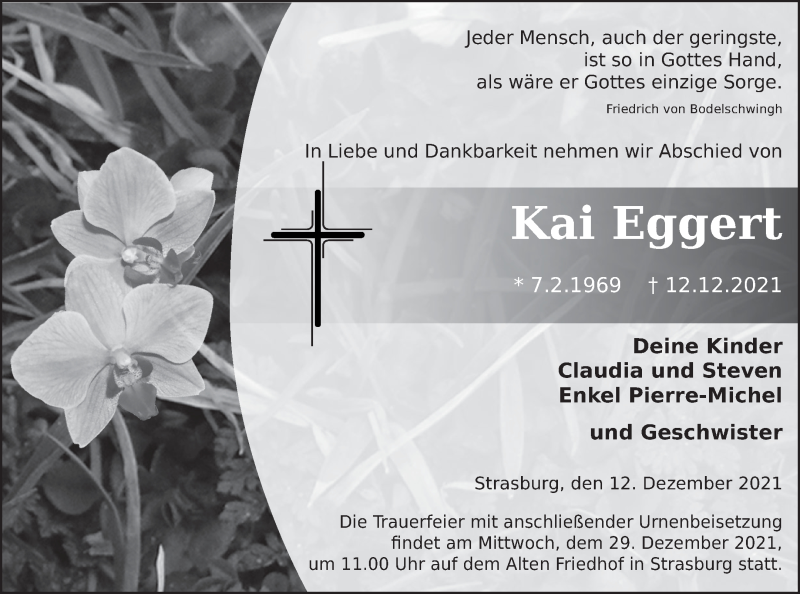  Traueranzeige für Kai Eggert vom 18.12.2021 aus Pasewalker Zeitung