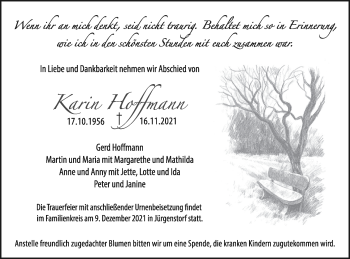 Traueranzeige von Karin Hoffmann von Mecklenburger Schweiz
