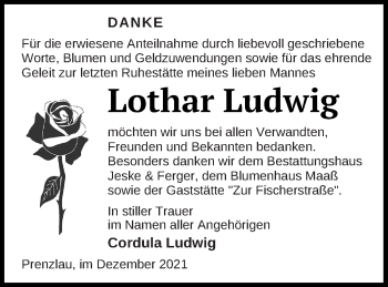 Traueranzeige von Lothar Ludwig von Prenzlauer Zeitung