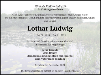 Traueranzeige von Lothar Ludwig von Prenzlauer Zeitung