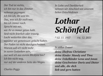 Traueranzeige von Lothar Schönfeld von Neubrandenburger Zeitung