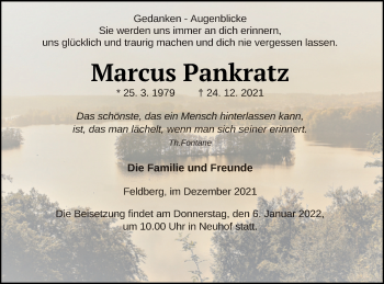 Traueranzeige von Marcus Pankratz von Strelitzer Zeitung