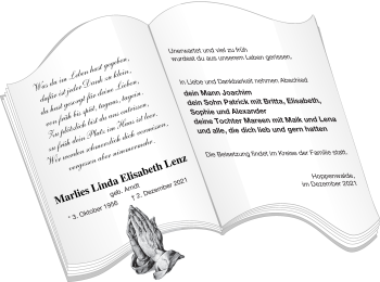 Traueranzeige von Marlies Linda Elisabeth Lenz von Haff-Zeitung