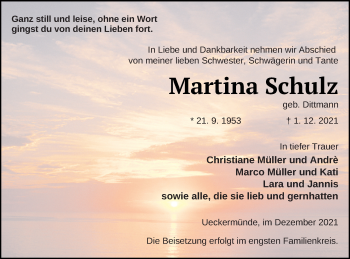Traueranzeige von Martina Schulz von Haff-Zeitung