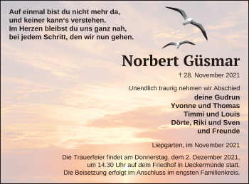 Traueranzeige von Norbert Güsmar von Haff-Zeitung