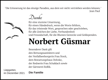 Traueranzeige von Norbert Güsmar von Haff-Zeitung